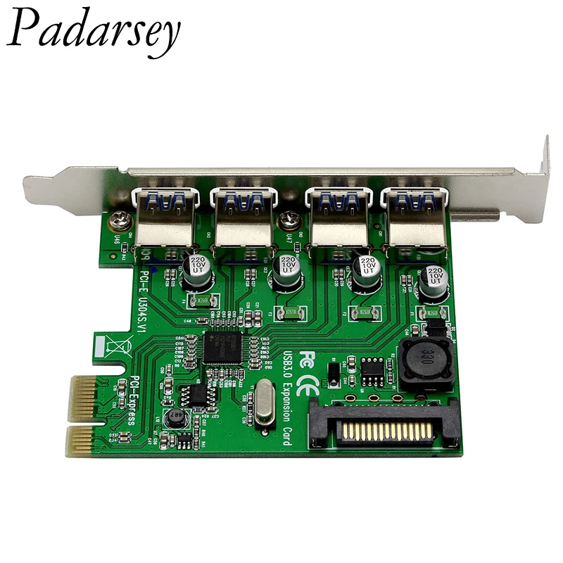 Карта расширения PCI-E до USB 3.0 4 порта PCI Express (PCIe Card) Superspeed с питанием 15-Pin.