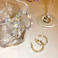 korean fashion jewelry luxury gold plated crystal opal stone hoop earrings for women 2021 geometric c shaped piercing earrings