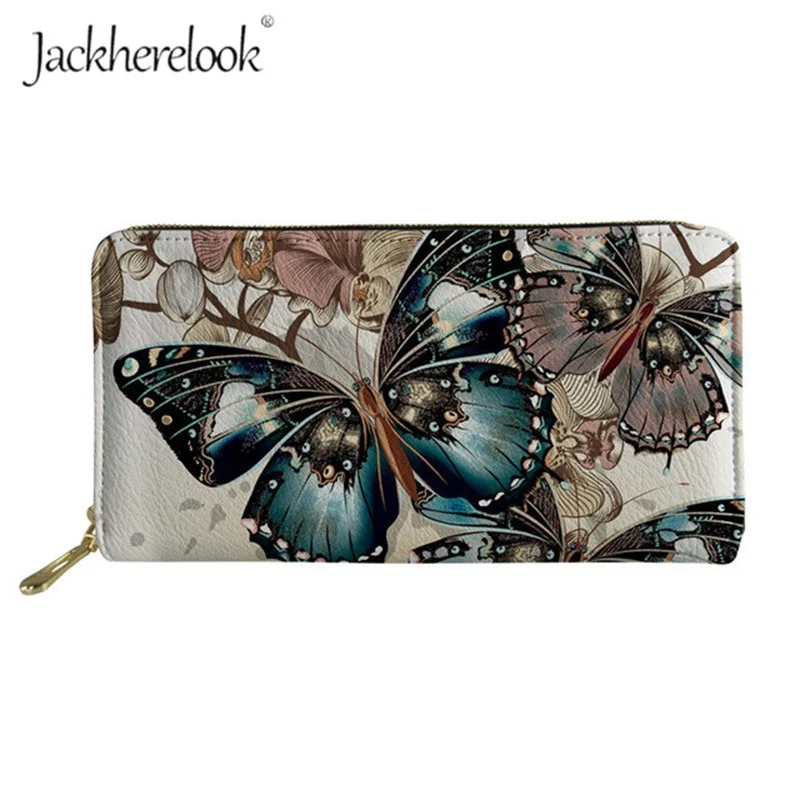 Jackherelook Elegant Butterfly Printing Long Wallet Women Casual Card Holder Cool Clutch Handbag Money Pouch Billetera De Mujer | Багаж и