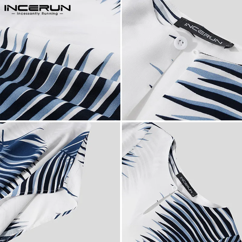 

INCERUN Men Muslim Kaftan Streetwear Printing Islamic Arabic Irregular Robes Loose O Neck Men Clothes Casual Jubba Thobe S-5XL