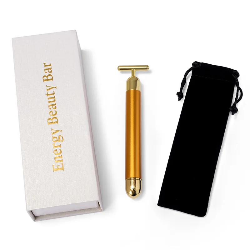 Электрический вибрирующий массажер для лица Energy Beauty Bar 24K Gold роликовый