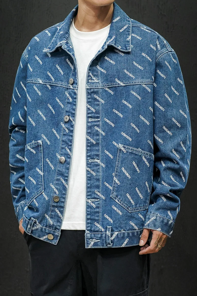 

letter printing denim Jacket Clothing 2020 Man hip-hop casual Korean trend blue Loose Oversize 6XL Men Cowboy Coat Autum Witner