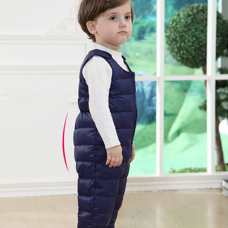 Plus Velvet Warm Children's Down Pants Boys Girls Baby Winter Outdoor Sport Thermal Padded Trousers Can Be Open Crotch Jumpsuit