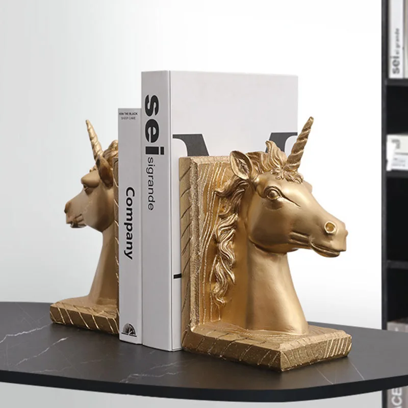 

Home Office Study Room Decoration Accessories Fairy Horse Sculpture Resin Statue Bookends Living Room Display Book Stand Crafts