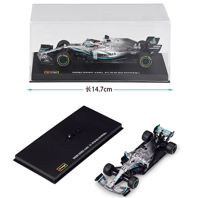 Bburago 1:43 F1 Mercedes Benz 2019 W10-44 Formula car Acrylic dust cover simulation decoration collection toy die casting model |