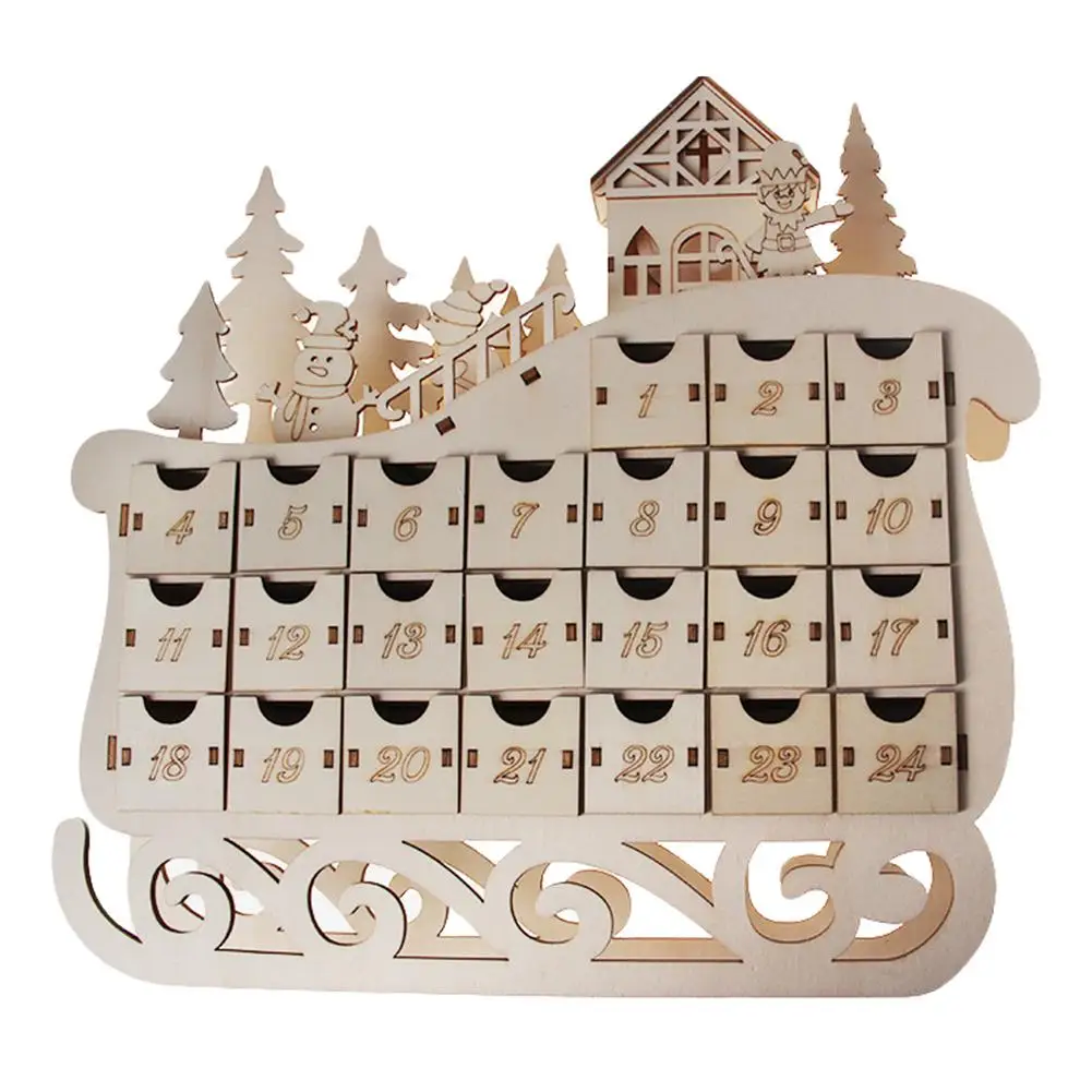 

Календарь с деревянным домом, календарь с обратным отсчетом на 24 дня и Рождество, с 24 ящиками для хранения