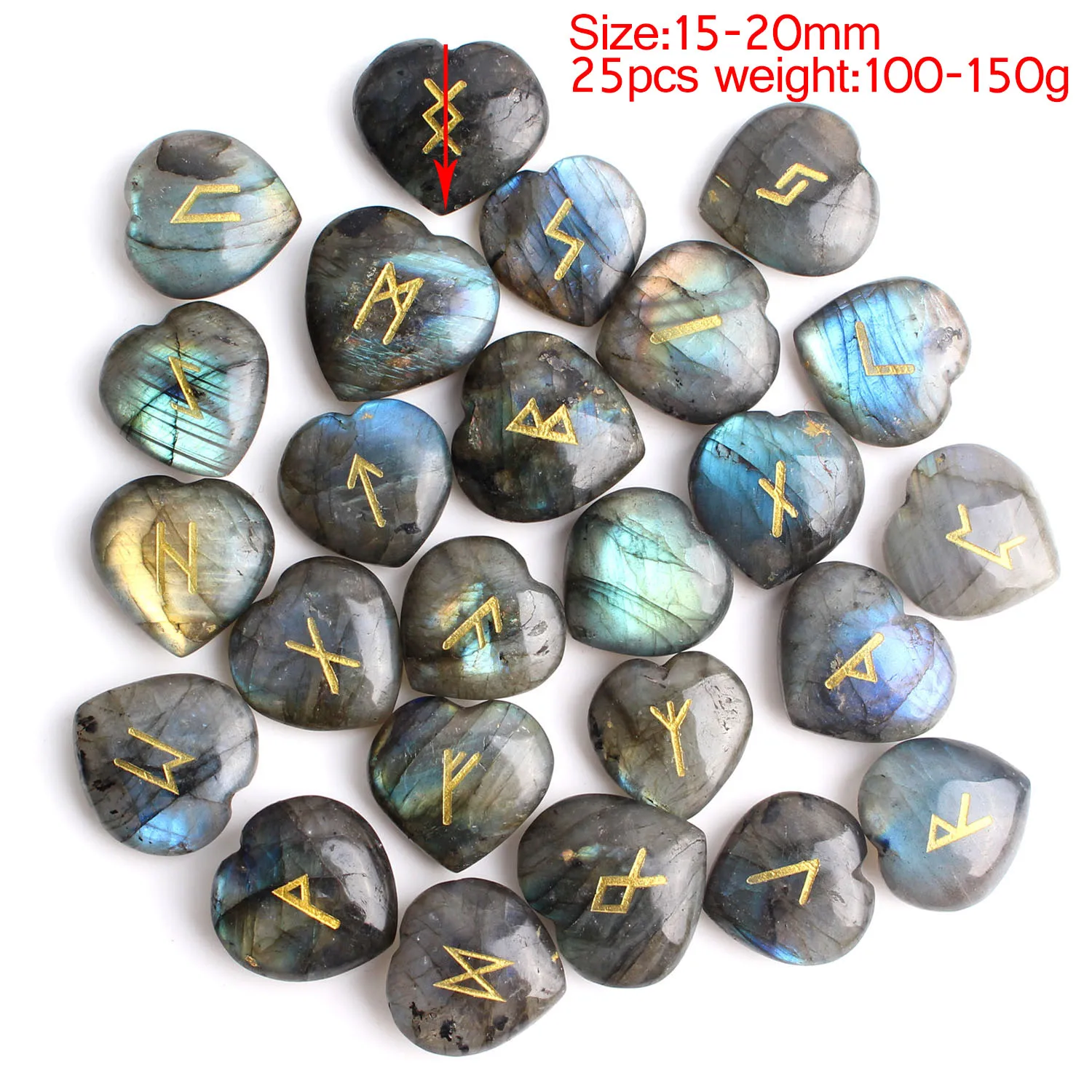 25 шт. высокое качество натуральное сердце лабрадорит хрустальные руны камни