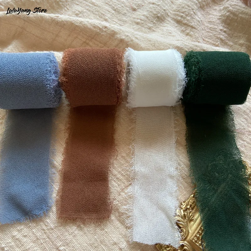 4 шт. прозрачная шифоновая шелковая лента потертые края ручная работа порванные с