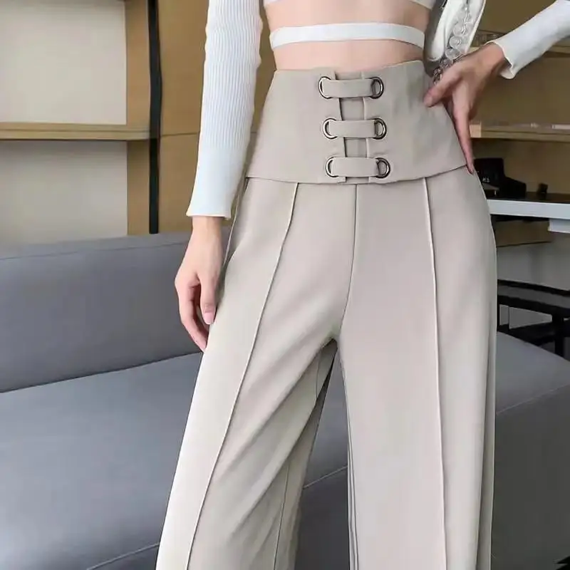 Autumn And Winter Suit Pants Women Wild Trousers Loose Casual High Waist Straight Black Wide Leg Pants Ladies striped casual sports pants women s autumn loose black high waist straight pants spring and autumn wide leg pants