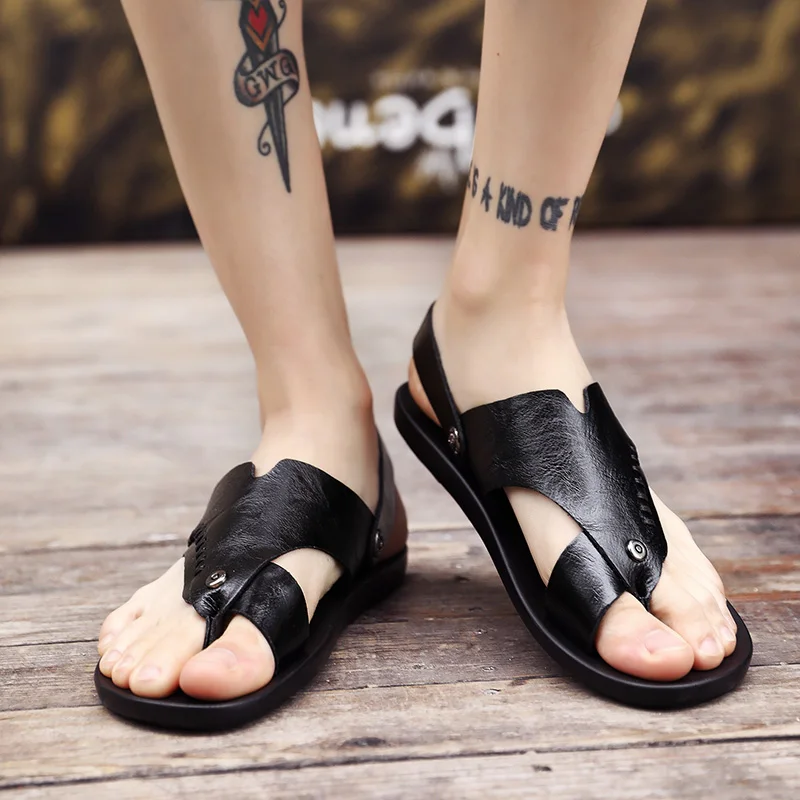 

Mens Sandals Beach Mens White Sandals Gladiator Summer Plage Sandales Leather Shoes Men Slippers Rubber Casual Dress Slip On