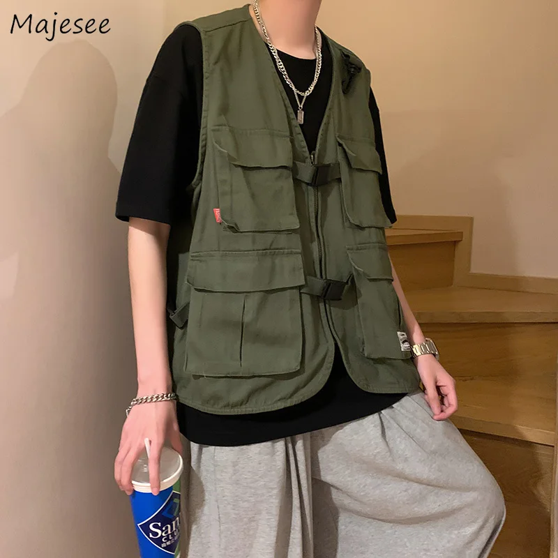 Жилеты Для мужчин с v образным вырезом в стиле милитари несколькими карманами В