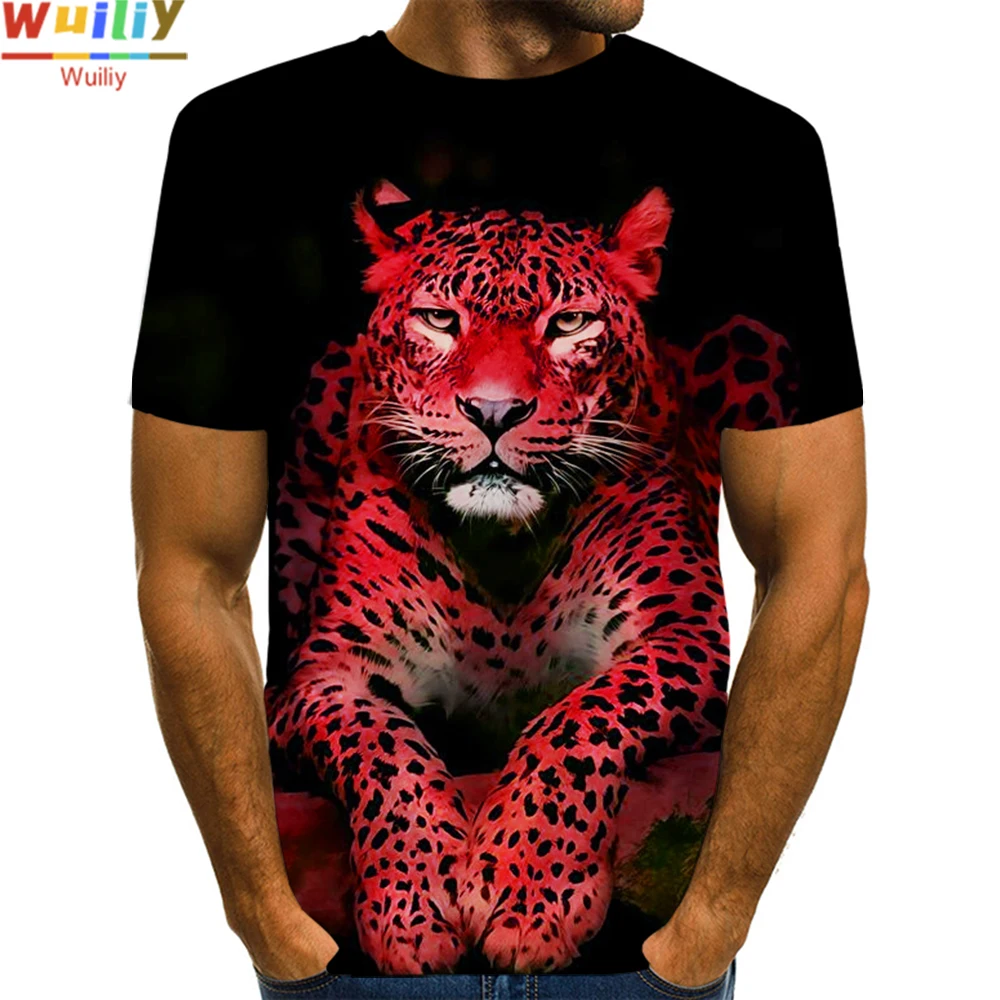 Футболка мужская с 3D-принтом животных леопардовая рубашка топ рисунком в стиле