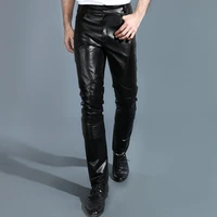 leather genuine men pants autumn winter fashionable slim leather trousers the first layer cowhide fleece leather pants youthful