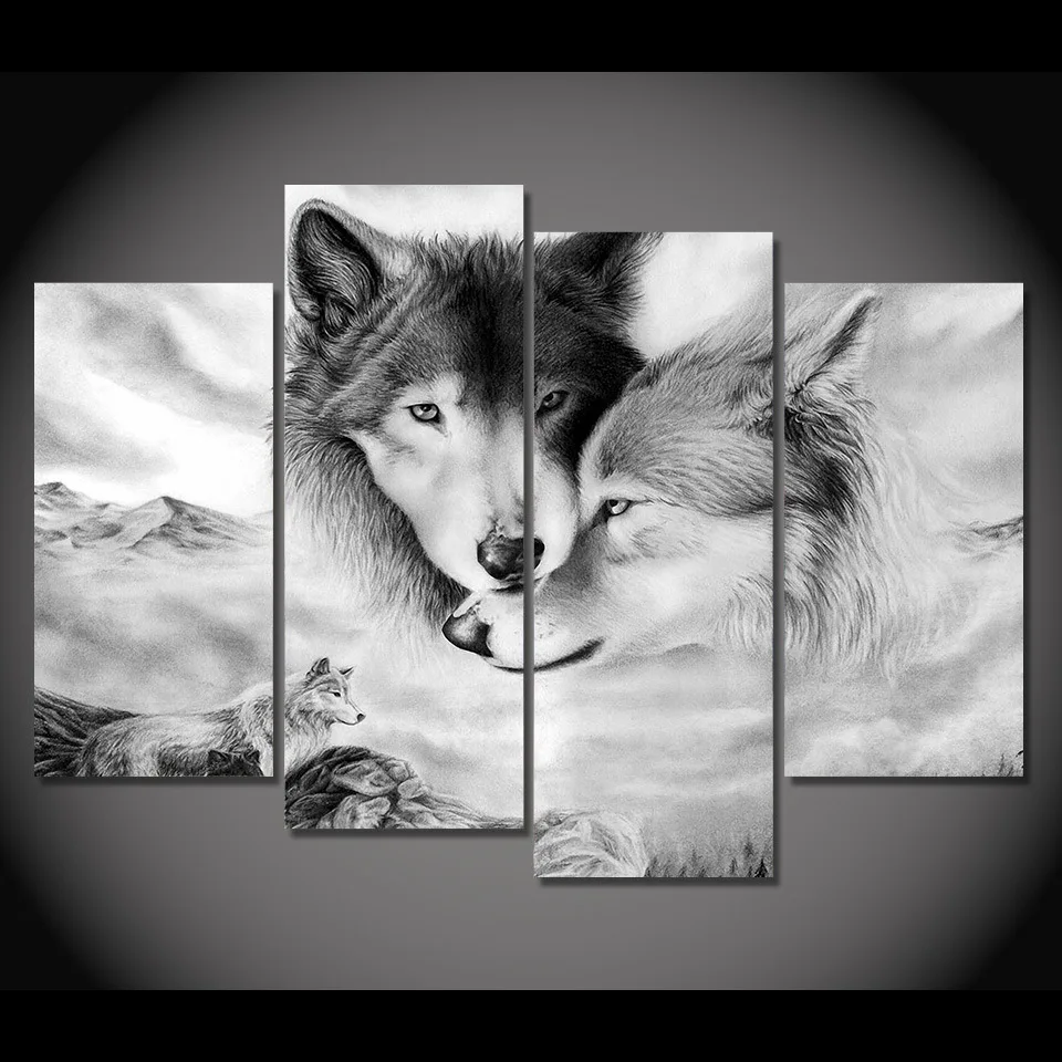 

The Vintage Two Wolves Family Decorative Painting Living Room Bedroom Paintings Wall Decoration Home Decoration