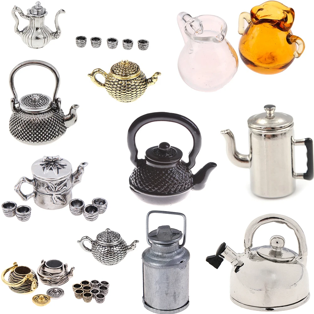 1/12 Миниатюрные аксессуары для кукольного домика мини металлический чайник