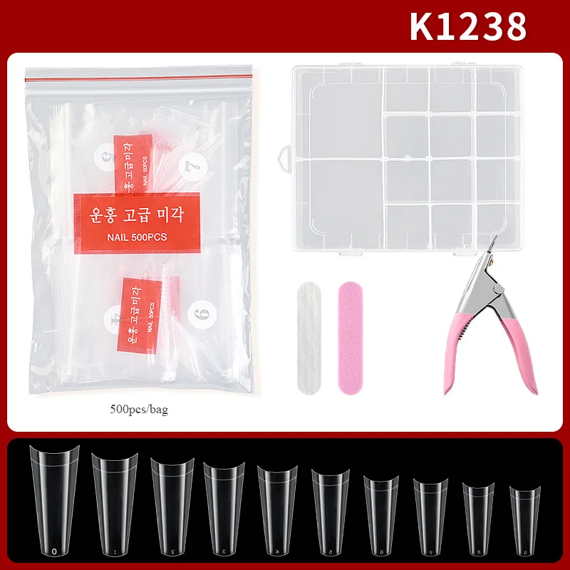 

200/500Pcs French False Nails Set Nail Finger Extension Nail Clippers Nail File Clear Fake Nails Art Tool