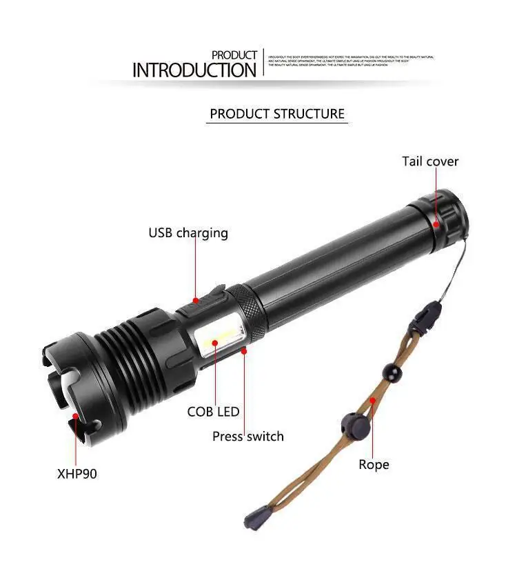 LED P90+COB Long Flashlight Waterproof Hard Oxidation I / O Flashlight images - 6