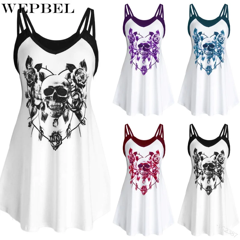 

WEPBEL женские летние пикантные туфли на танкетке с открытым свободная с рисунком черепа платье Элегантное платье без рукавов с лямкой на шее ...