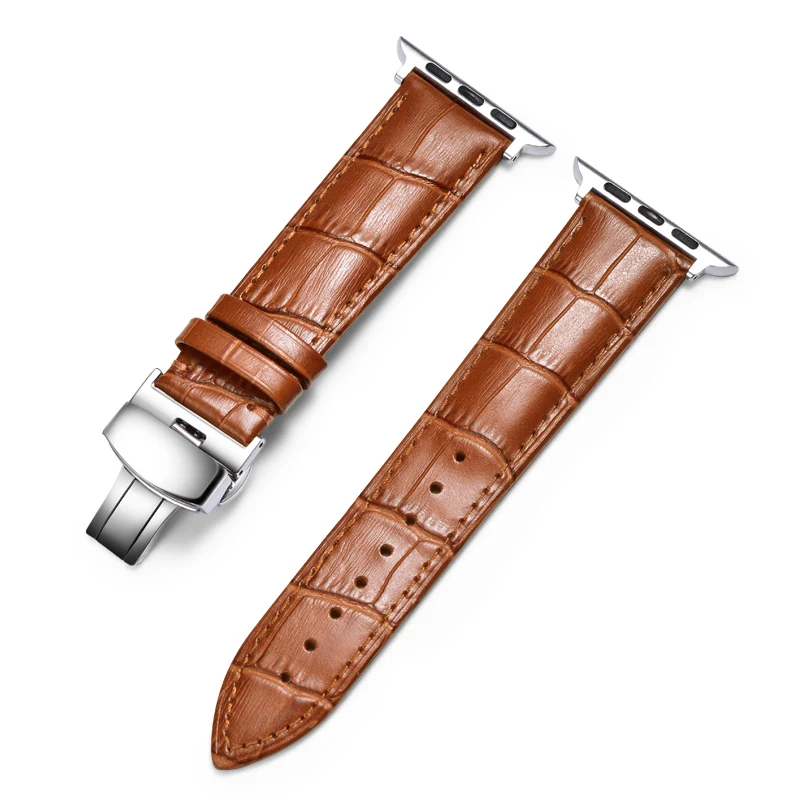 Ремешок для часов Carouse из натуральной коровьей кожи для Apple Watch, ремешок 38 мм, 42 мм, серия 4/3/2/1 iwatch, ремешок для Apple Watch, браслет 40 мм, 44 мм - Цвет ремешка: Silver-Light Brown