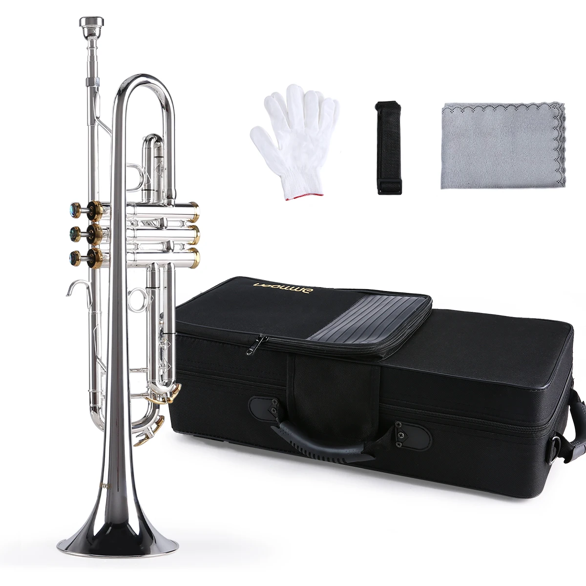 ammoon Prefessional Bb Trumpet Brass Material Surface Beautiful Shell Buttons Wind Instrument with 5C Mouthpiece Carry Bag Glove | Спорт и