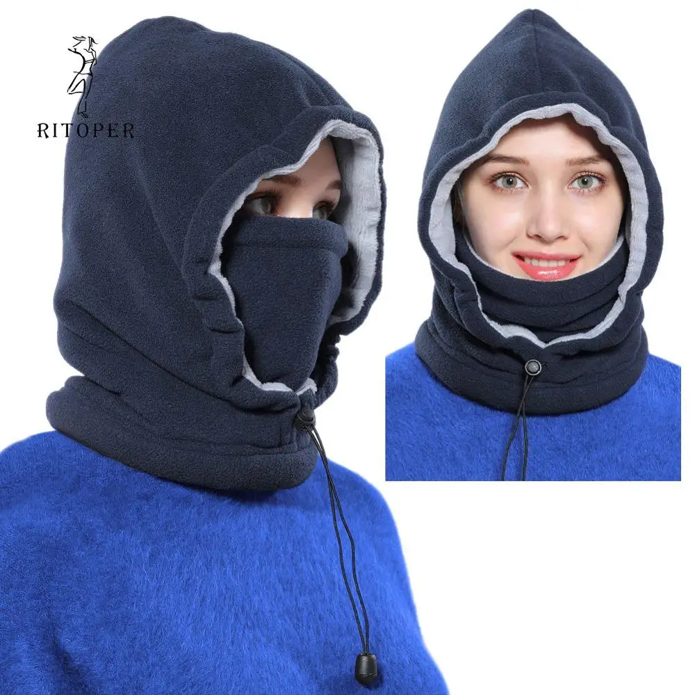 Navy RITOPER женские ветроустойчивый сноуборд Skullies Face Beanies мужские утолщенные Балаклавы флисовые зимние шапки головной убор теплая шапка для сноубординга - Цвет: Navy