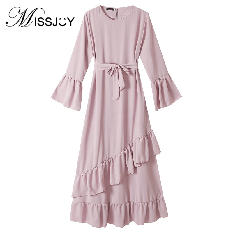 Женское турецкое платье абайя MISSJOY 2019 с длинными расклешенными рукавами и