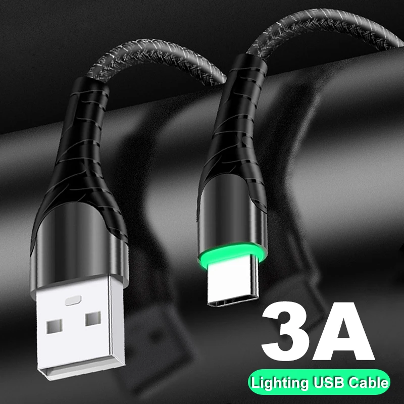 Освещение USB C Micro кабель 3A LED Quick Charge зарядное устройство Type c usb для Samsung Xiaomi