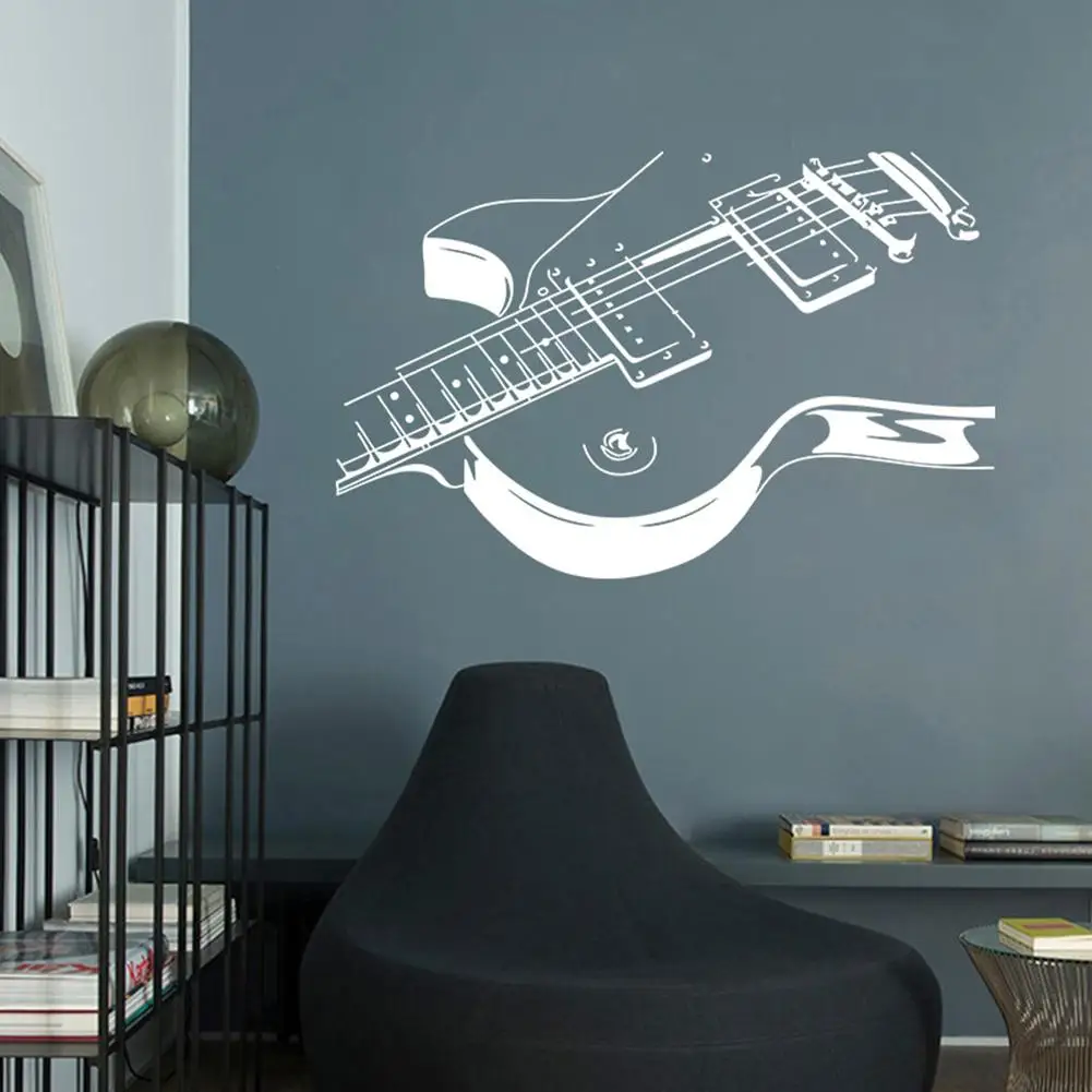 Большой размер музыкальная гитара Наклейка на стену комната Спальня украшение