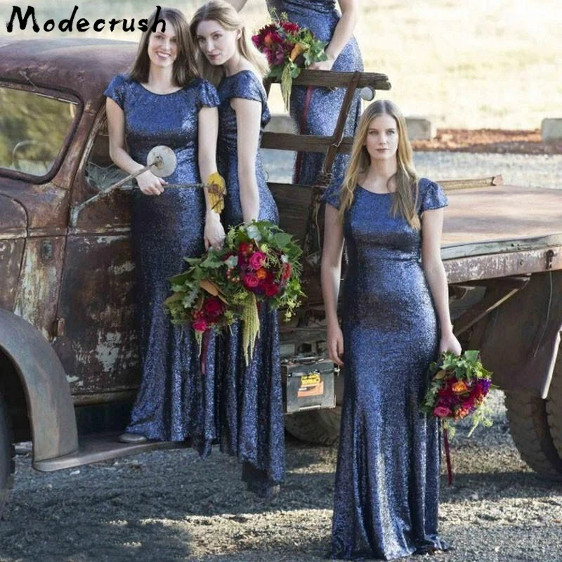 Modecrash платье подружки невесты Королевский синий цвет с блестками платья русалки