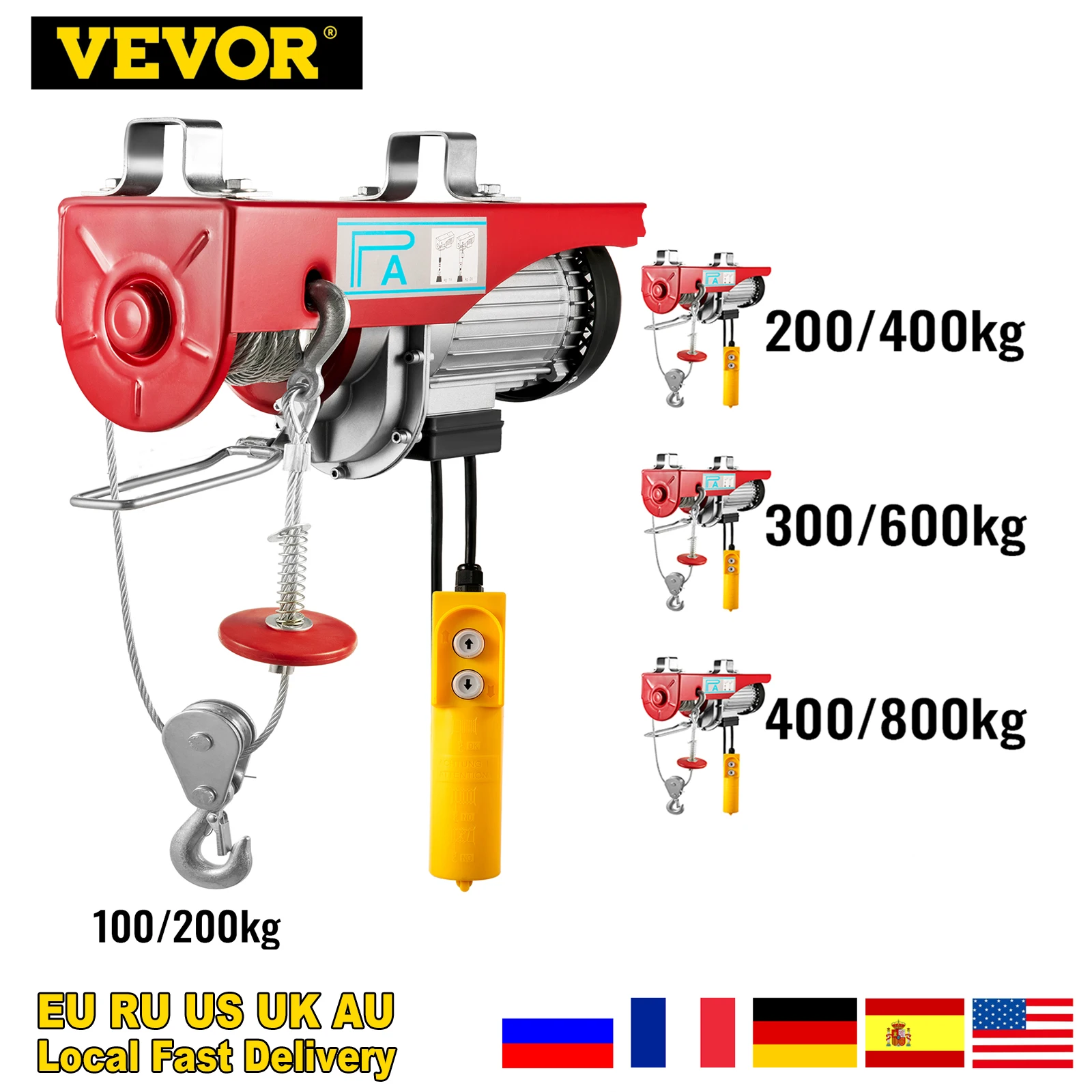 VEVOR 440 фунтов 200 кг Электрический подъемный кран, новый портативный подъемник, мостовая гаражная лебедка с проводным дистанционным управлением и концевым выключателем - изображение