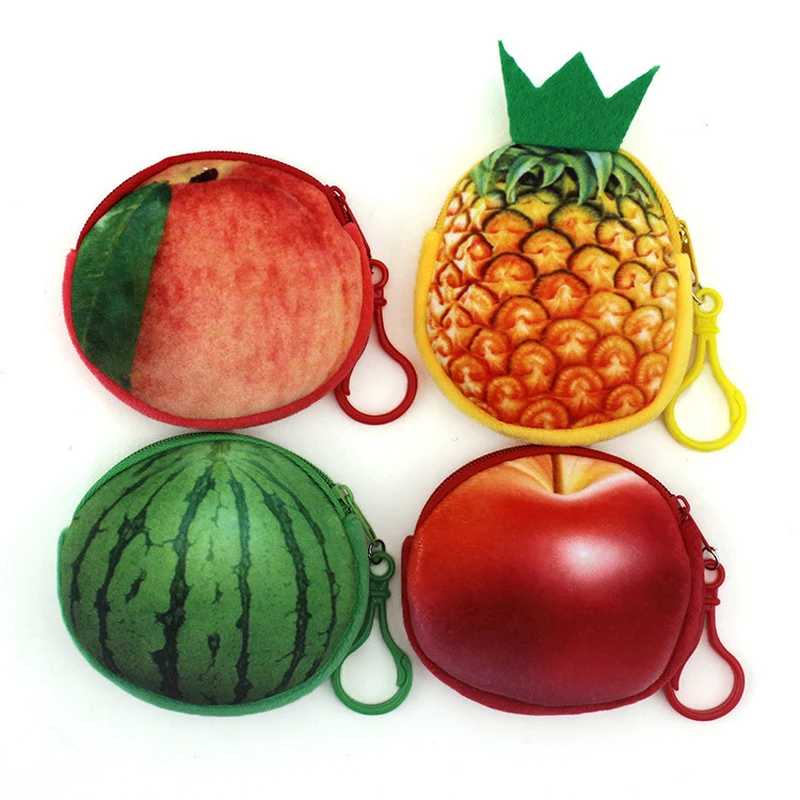 150PCS / LOT Fruits Coin Bag New Coin Purse Key Hook Coin Wallet Little Gift Purse Portable Women Change Purse