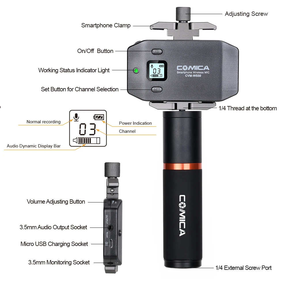 Беспроводной микрофон WS50 петличный для смартфонов Iphone Android 6 каналов зажим ручной