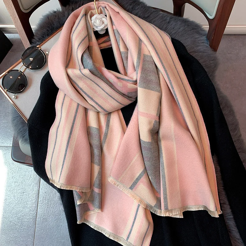 

New style print keep warm wool Popular stripe Shawls Autumn and winter lady fashion tassels two-sided Super large cashmere Scarf