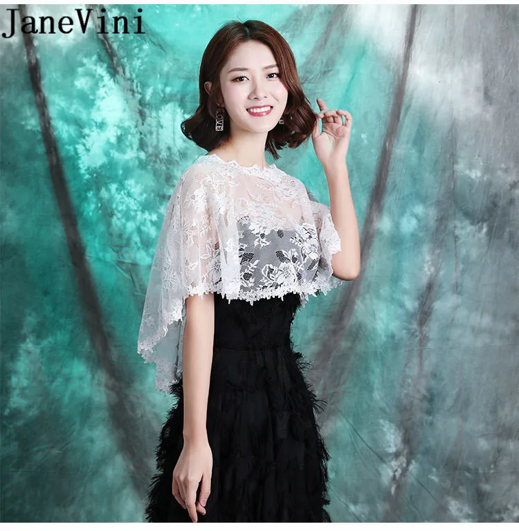 JaneVini 2020 Black Lace Bridal Wrap White Bride Bolero Femme Etole Mariage Summer Party Wedding Shawl Boleros overslag jurk | Свадьбы и
