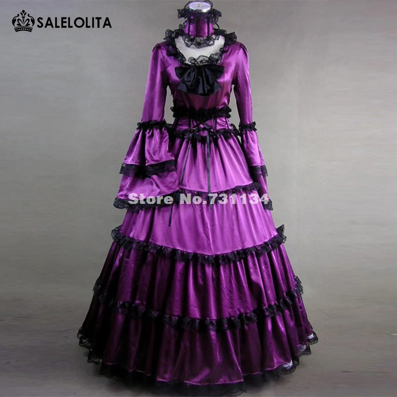 

Elegant Purple Satin Southern Belle Civil War Victorian Ball Gown Renaissance Princess Period Dress Reenactment Theater Costume