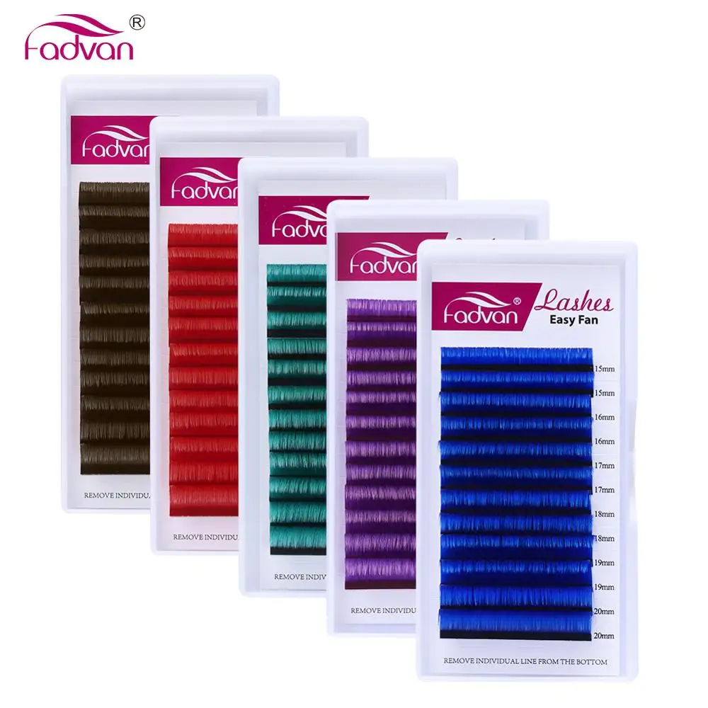 Накладные ресницы Easy Fan синие красные фиолетовые коричневые натуральные мягкие C