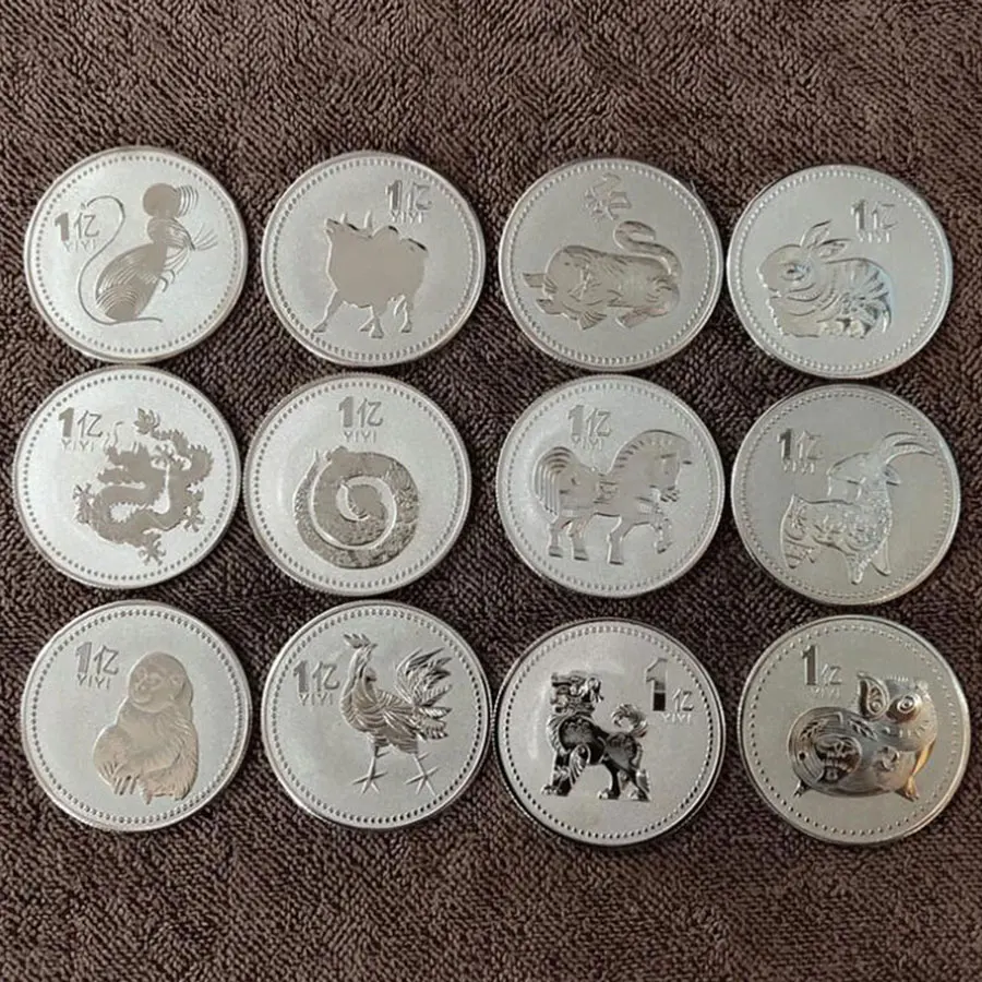 

12 Zodiac Commemorative Medallions Coins Souvenir Antique Commemorative Coin Chinese Style Animals Coin Collection Home Decor