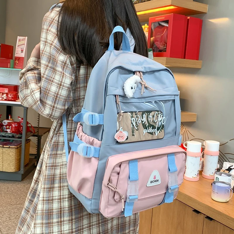 

Водонепроницаемый женский рюкзак с значком Ita, прозрачные школьные сумки контрастных цветов для колледжа и девушек, женский рюкзак с клапан...