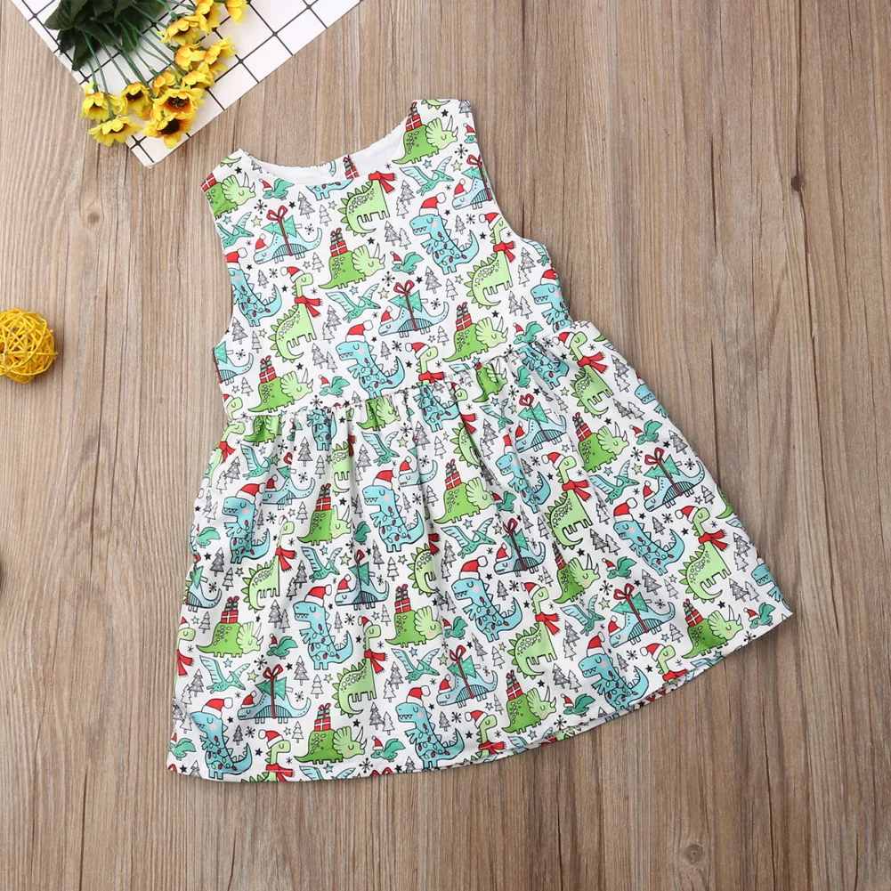 Свободное платье с рисунком динозавра из мультфильма для маленьких девочек