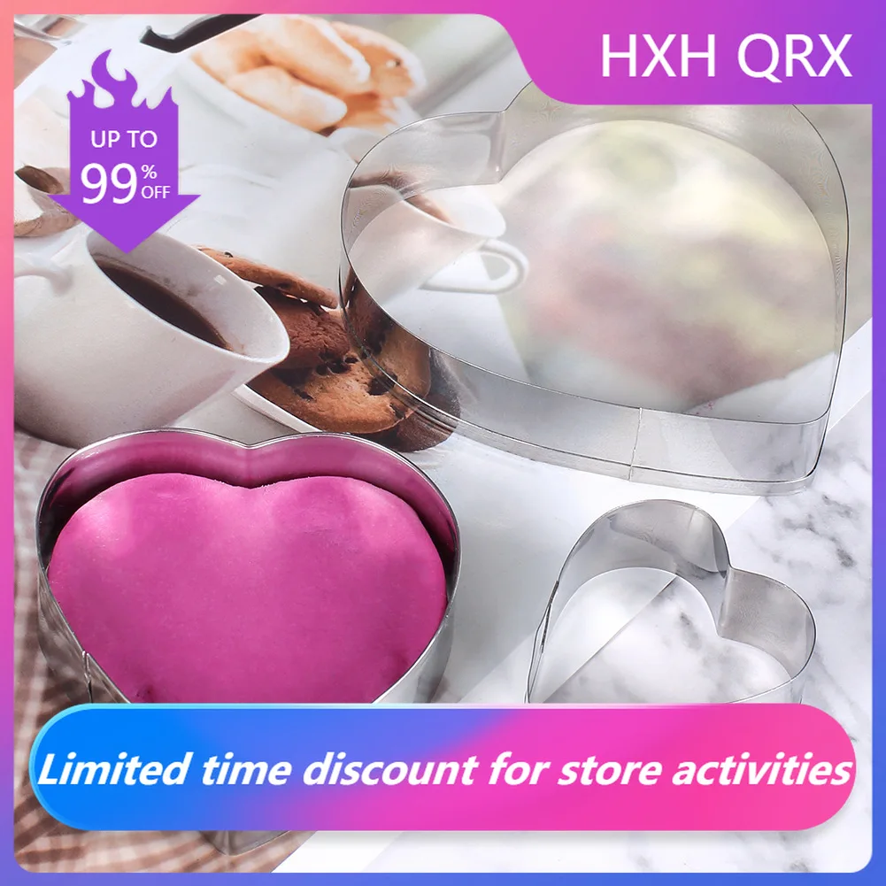 

3Pcs Stainless Steel Heart Shaped Gift Cookie Mould Cutting Mould Fondant Pastry Sugar Cutter Mould Baking Tools
