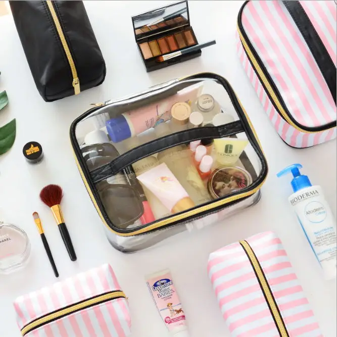 Прозрачный чехол для макияжа 4 шт. Прозрачная ПВХ косметичка женская розовая