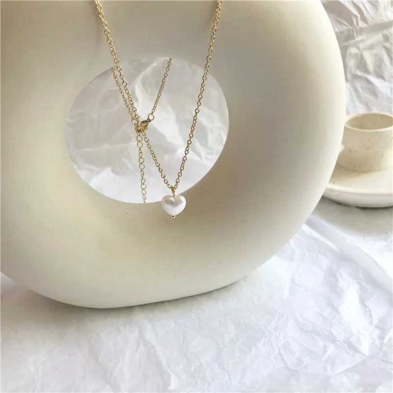 Korean Cool Style Three-dimensional Love Pearl Necklace Simple Sweet Girl Heart Shape Pendant | Украшения и аксессуары