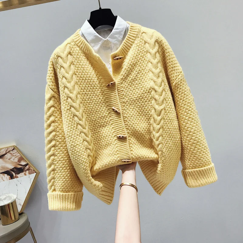 

Twisted Knitted Cardigan Solid Short High Waist Single Breast Slim Casual Lady Sweaters Outwear Coat Tops