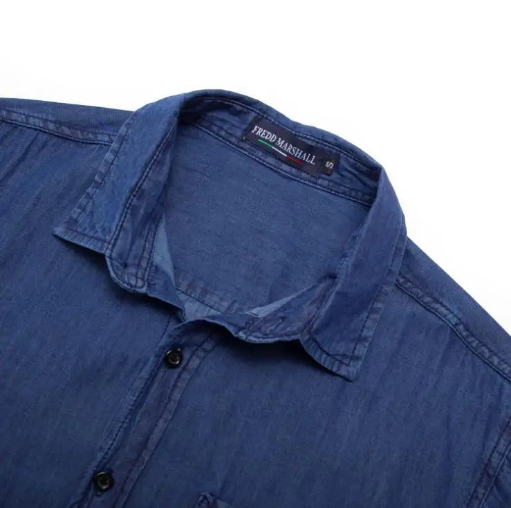 Темно-синяя однобортная рубашка мужская повседневная с длинными рукавами