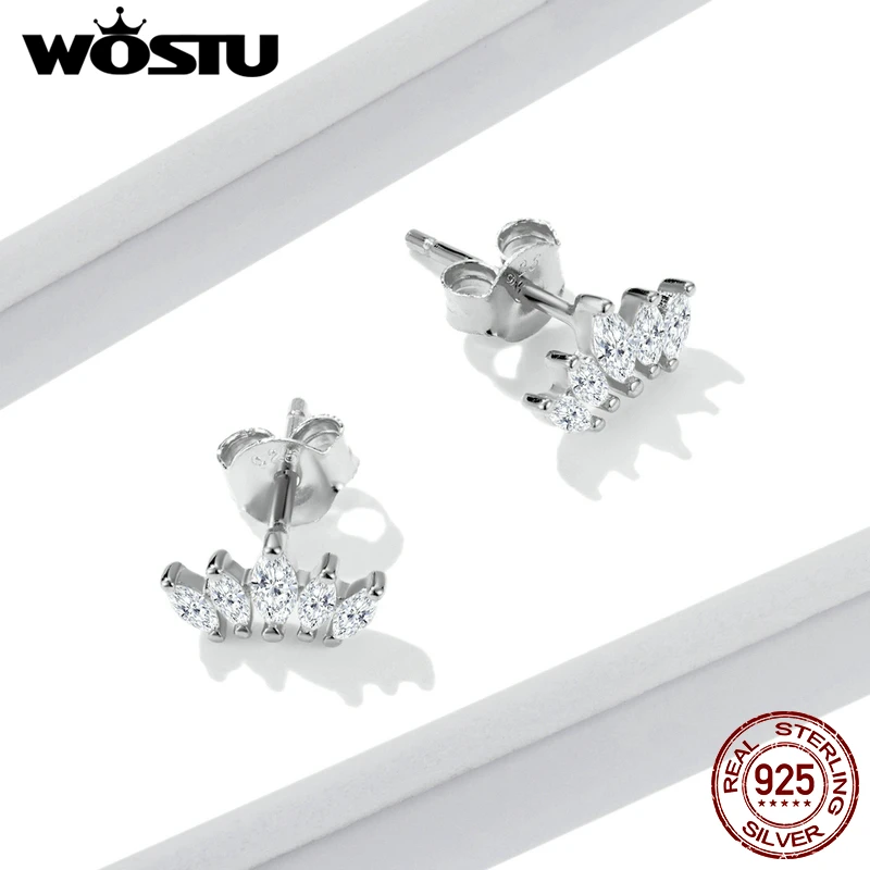 WOSTU 925 Sterling Silver Beautiful Shining Crown Zircon Stud Earrings For Women Wedding Fashion Anniversary Jewelry CTE521 | Украшения и