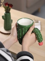 creativity cactus mug with spoon and lid cute milk coffee cup personality home decoration gift for friend and family
