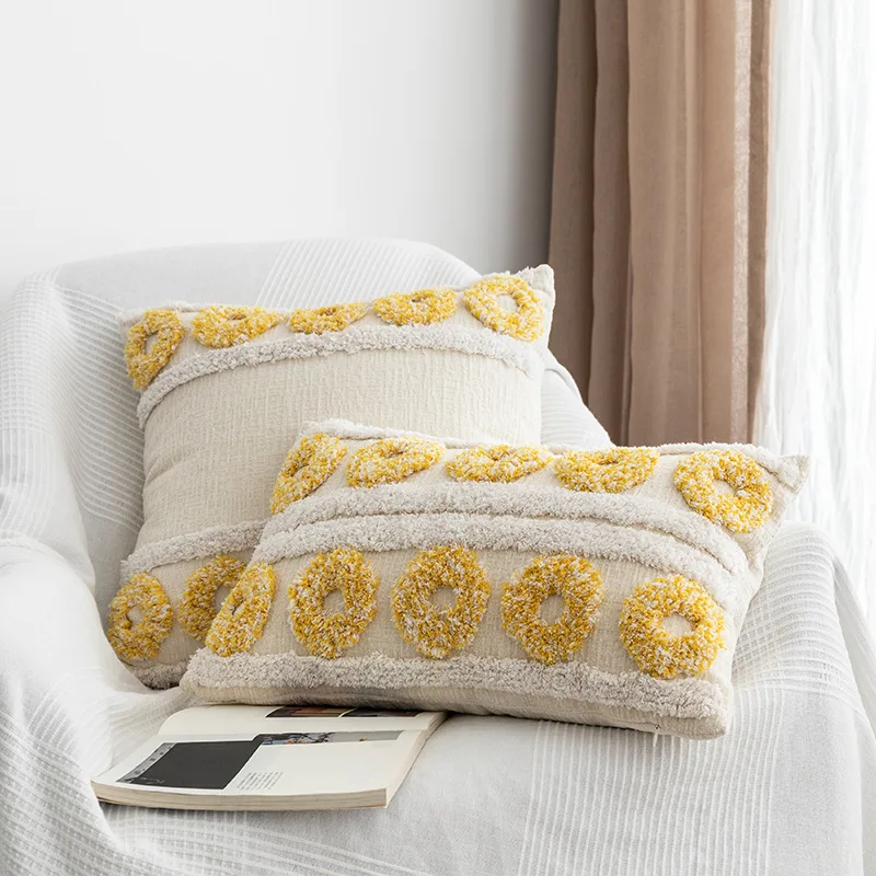 Funda de cojín bordada para decoración del hogar, cubierta de almohada decorativa amarilla de 45x45cm para sala de estar, salón de belleza