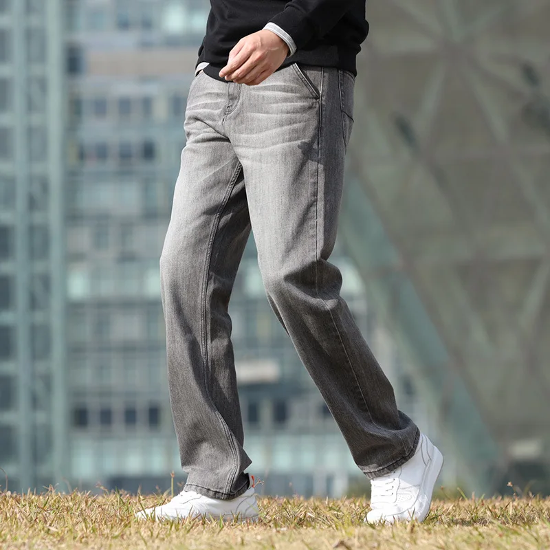 Summer Thin Section Men Jeans  Large Size Loose Hip Hop Skateboard Trousers Straight Gray Baggy Streetwear Denim Daddy Pants