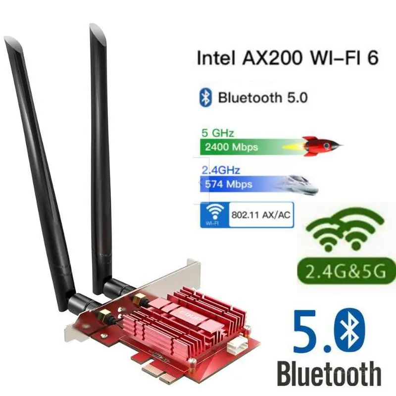 Двухдиапазонный 3000 Мбит/с беспроводной PCI E Wi Fi 6 адаптер для настольного ПК Intel AX200
