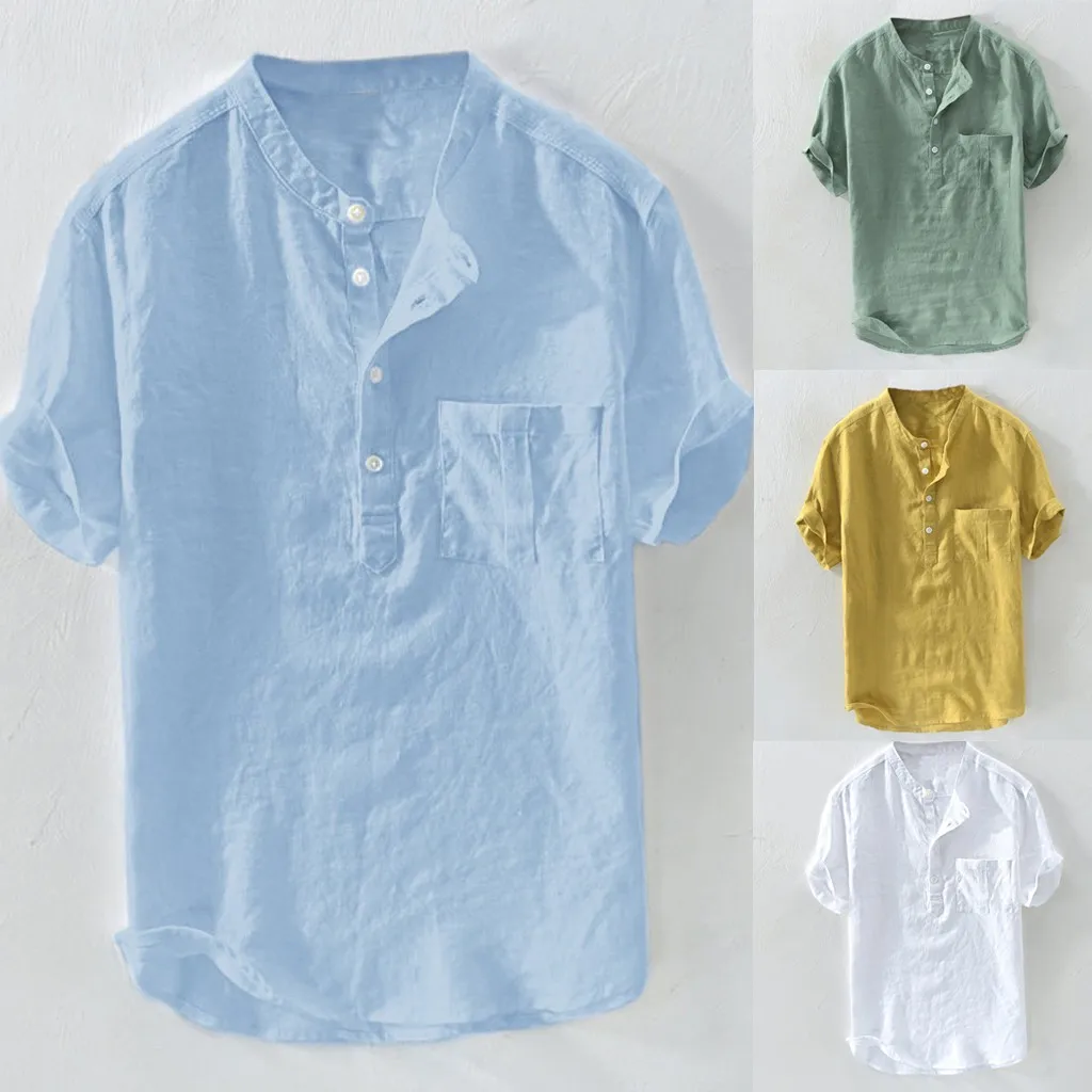 

Men's Summer New Pure Cotton Hemp Button Short Sleeves Fashion Large Blouse Top 2020 New Fashion Shirts For Men Plus Size